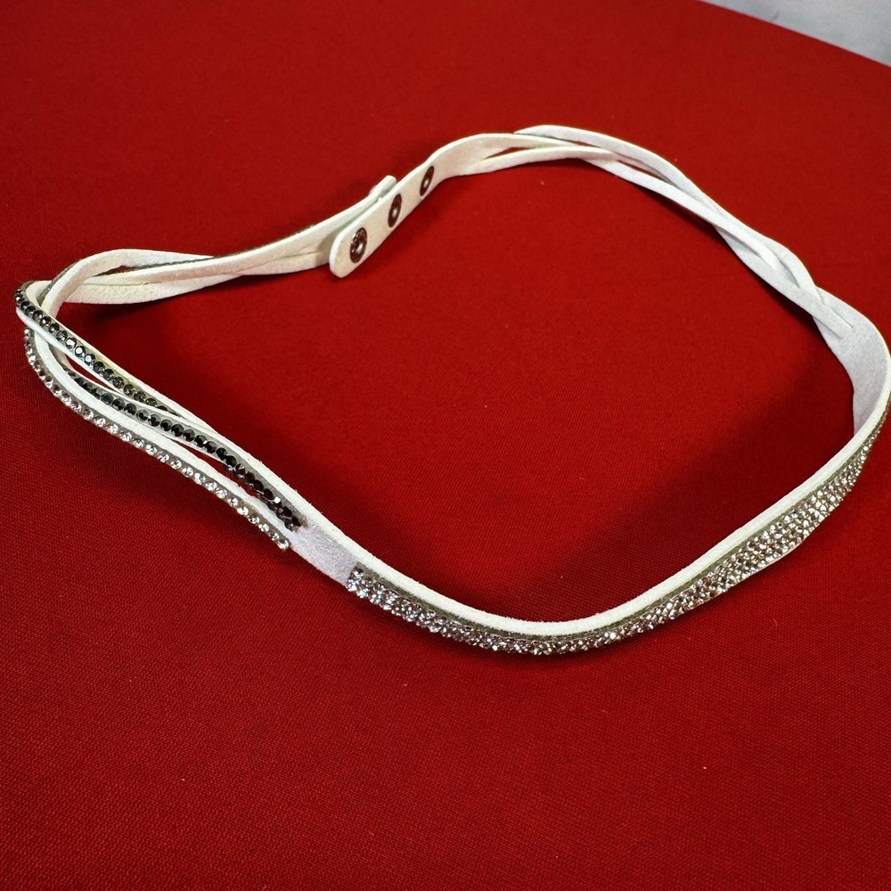 White Leather With Rhinestone Hair Band